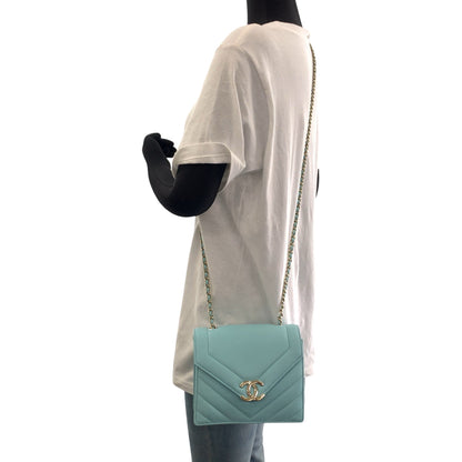 Chanel Chevron Lambskin Turquoise Chain Shoulder Bag