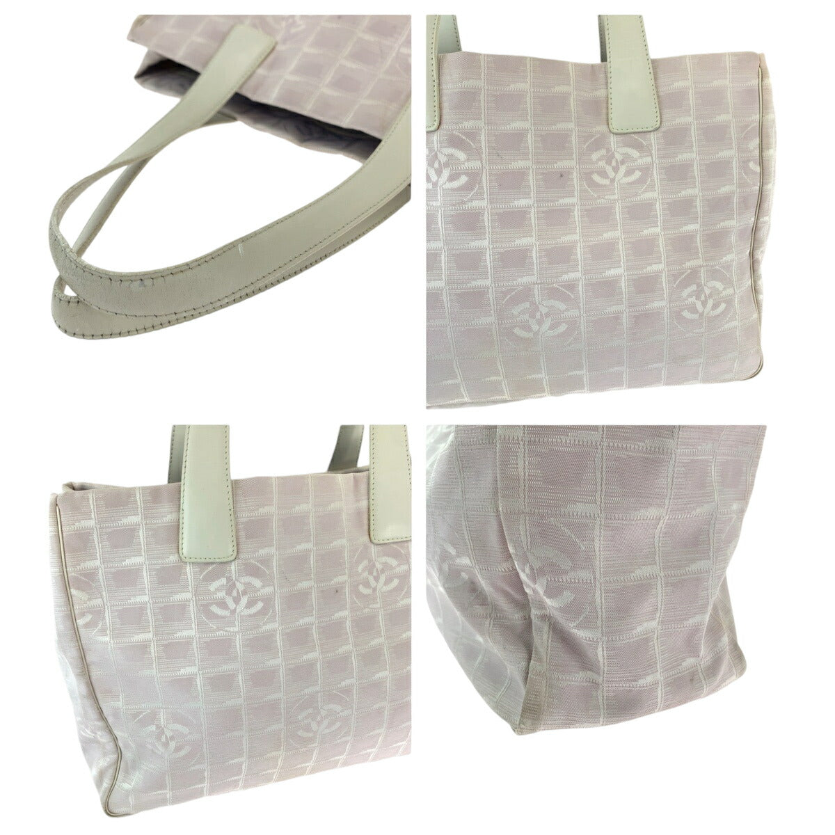 Chanel Canvas Tote Bag Pink White Gold