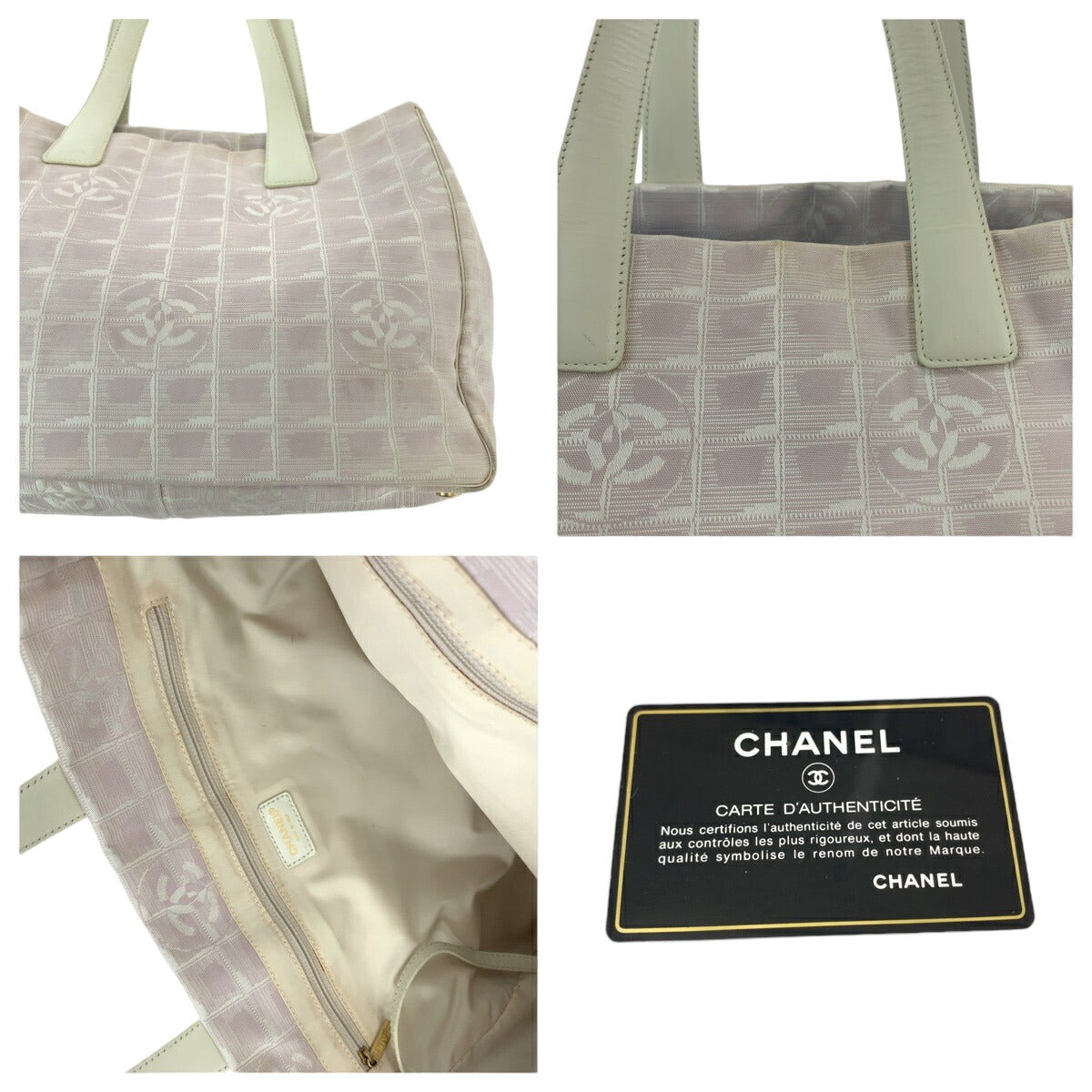 Chanel Canvas Tote Bag Pink White Gold