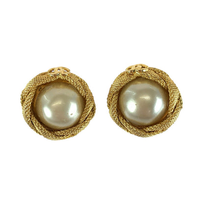 Chanel Pearl Coco Mark Gold Earrings