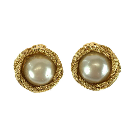 Chanel Pearl Coco Mark Gold Earrings
