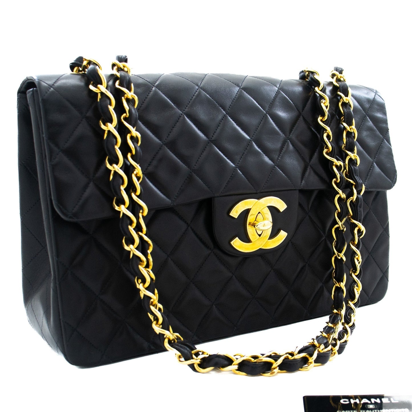 CHANEL Classic Large 13" Flap Chain Shoulder Bag Black Lambskin j82