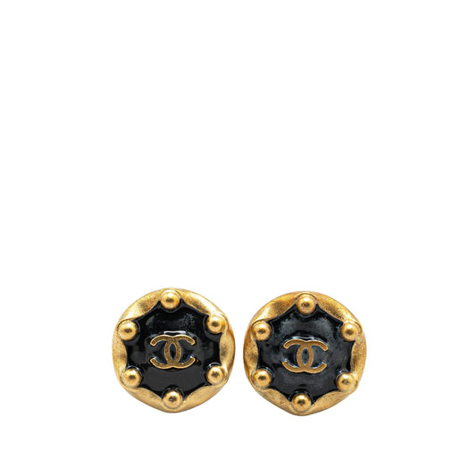 Gold Chanel Gold Plated Hexagon CC Clip on Earrings