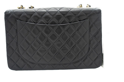 CHANEL Classic Large 13" Flap Chain Shoulder Bag Black Lambskin j82