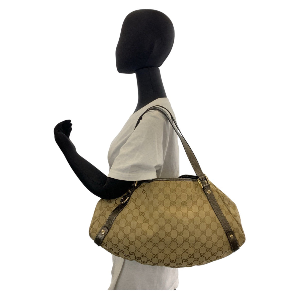 Gucci Abbey GG Canvas Leather Tote Shoulder Bag