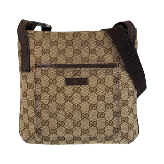 Gucci Brown Beige GG Canvas Leather Messenger Bag