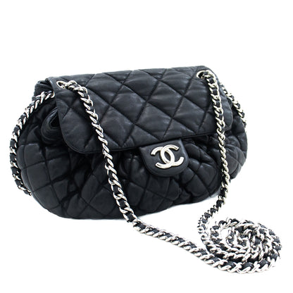 CHANEL Chain Around Shoulder Bag Crossbody Black Calfskin Leather j91