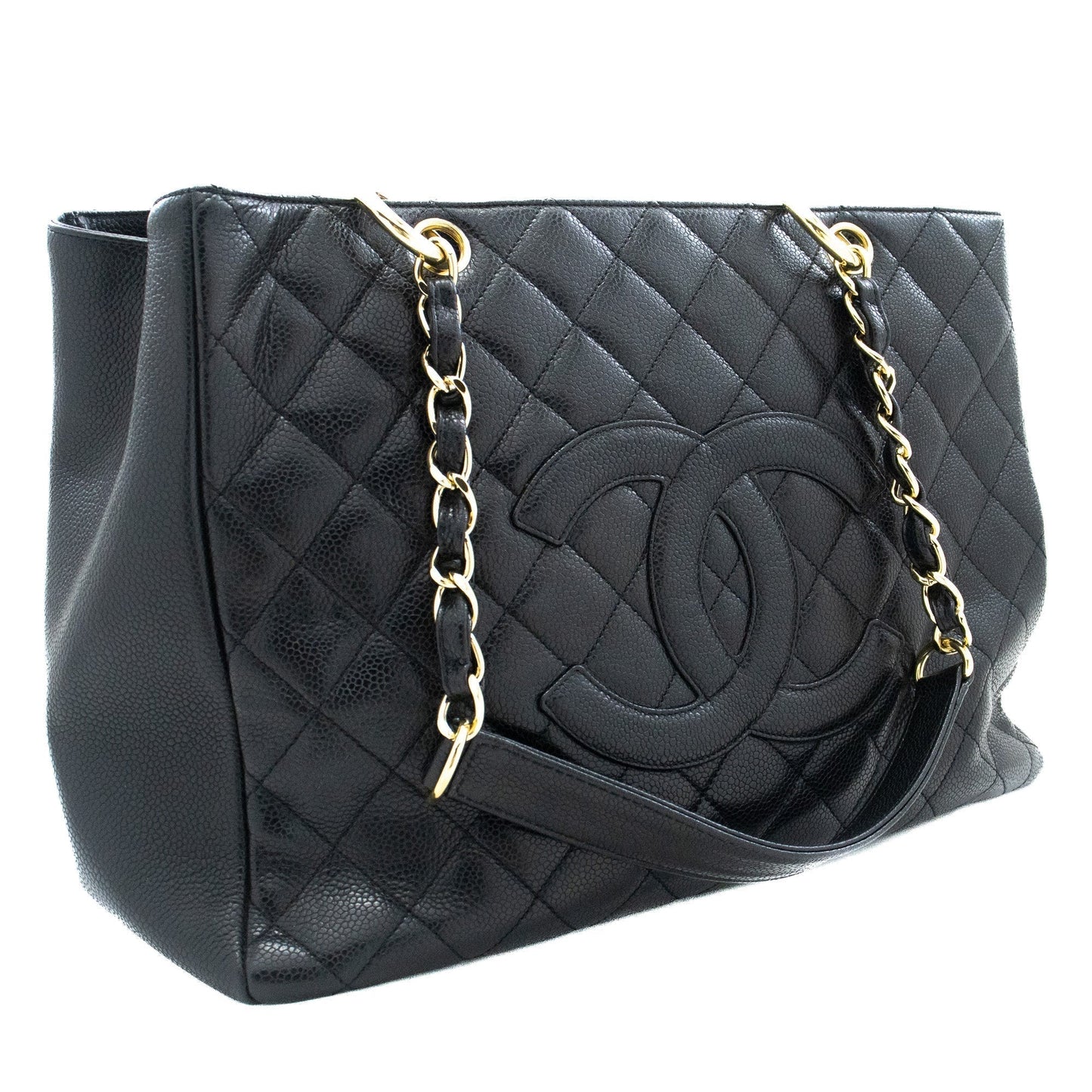 CHANEL Caviar GST 13" Grand Shopping Tote Chain Shoulder Bag Black j25