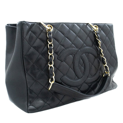CHANEL Caviar GST 13" Grand Shopping Tote Chain Shoulder Bag Black j25