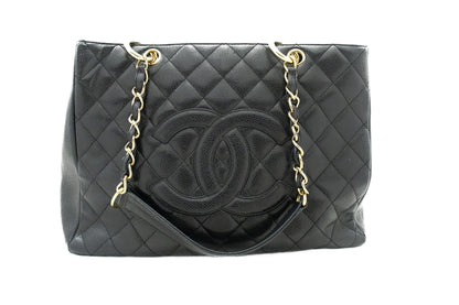 CHANEL Caviar GST 13" Grand Shopping Tote Chain Shoulder Bag Black j25