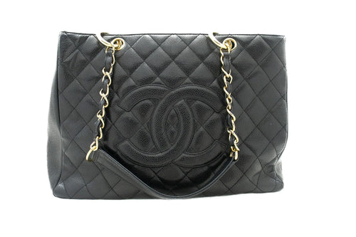 CHANEL Caviar GST 13" Grand Shopping Tote Chain Shoulder Bag Black j25