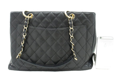 CHANEL Caviar GST 13" Grand Shopping Tote Chain Shoulder Bag Black j25