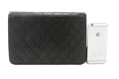 CHANEL Chain Shoulder Bag Clutch Black Quilted Flap Lambskin Purse k13