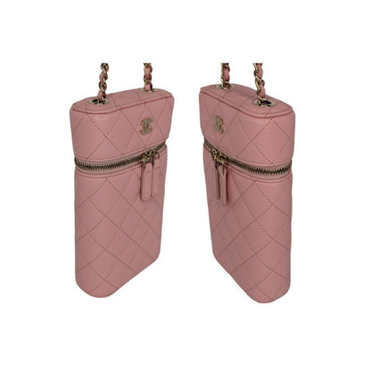 Chanel Rose Quilted Caviar Vanity O-Phone Holder With Chain