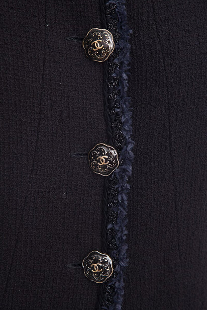 Chanel Black Tweed Button Up Jacket  SZ 44