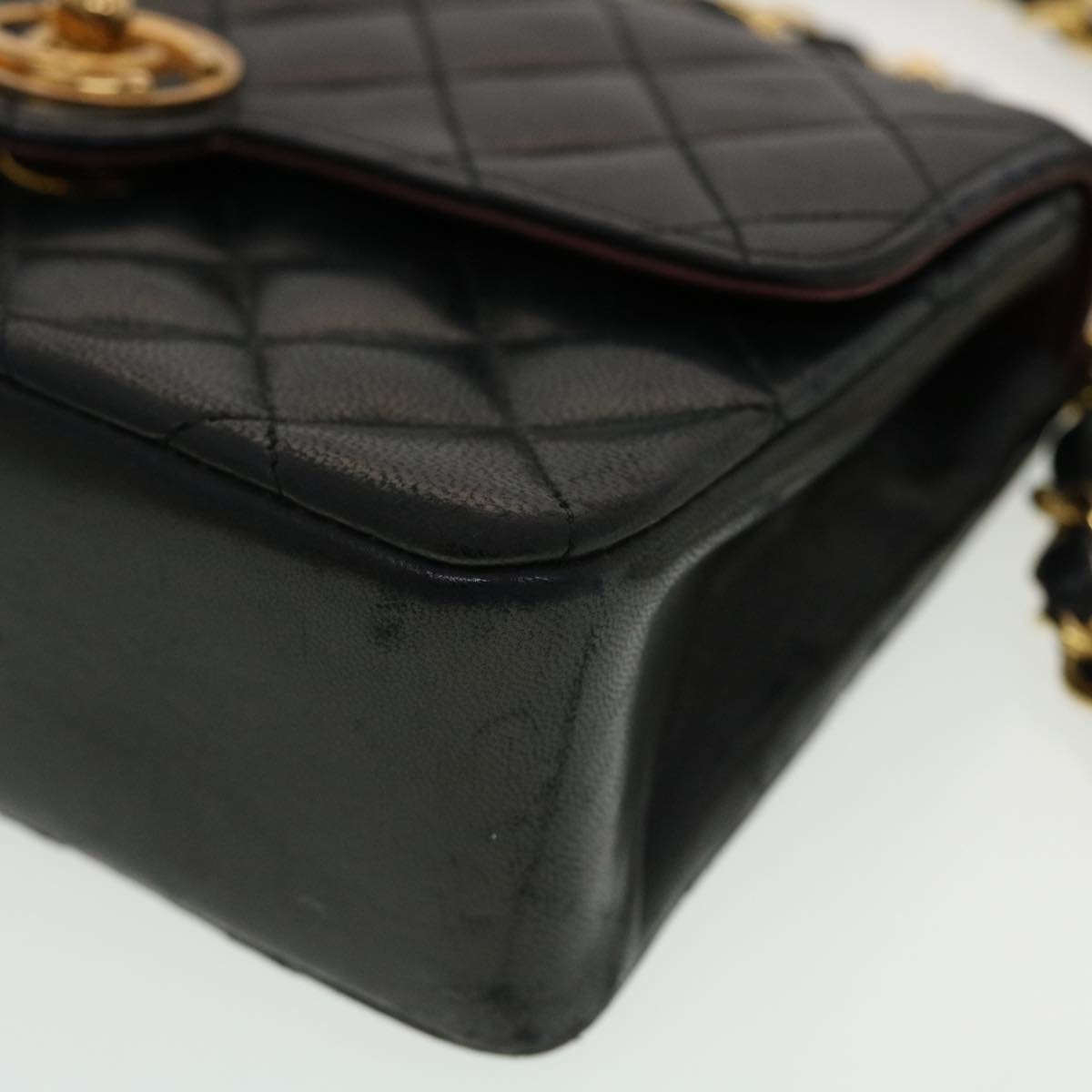 CHANEL Mini Matelasse Chain Shoulder Bag Lamb Skin Black CC 42862A