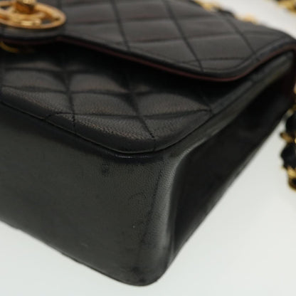 CHANEL Mini Matelasse Chain Shoulder Bag Lamb Skin Black CC 42862A