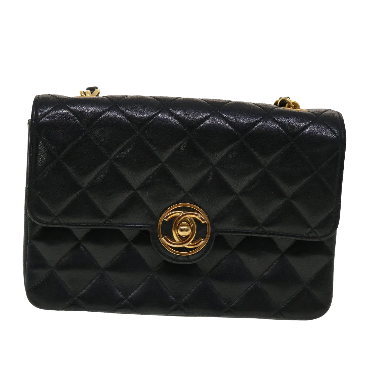 CHANEL Mini Matelasse Chain Shoulder Bag Lamb Skin Black CC 42862A