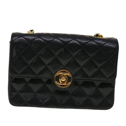 CHANEL Mini Matelasse Chain Shoulder Bag Lamb Skin Black CC 42862A
