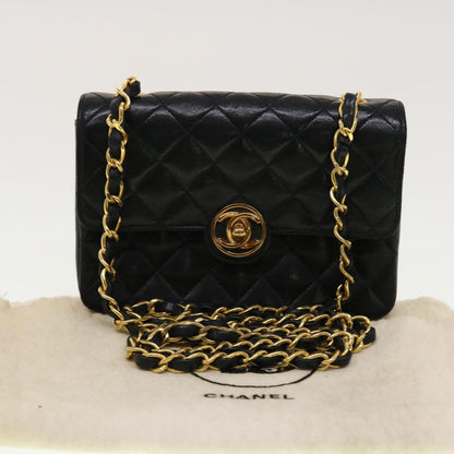 CHANEL Mini Matelasse Chain Shoulder Bag Lamb Skin Black CC 42862A