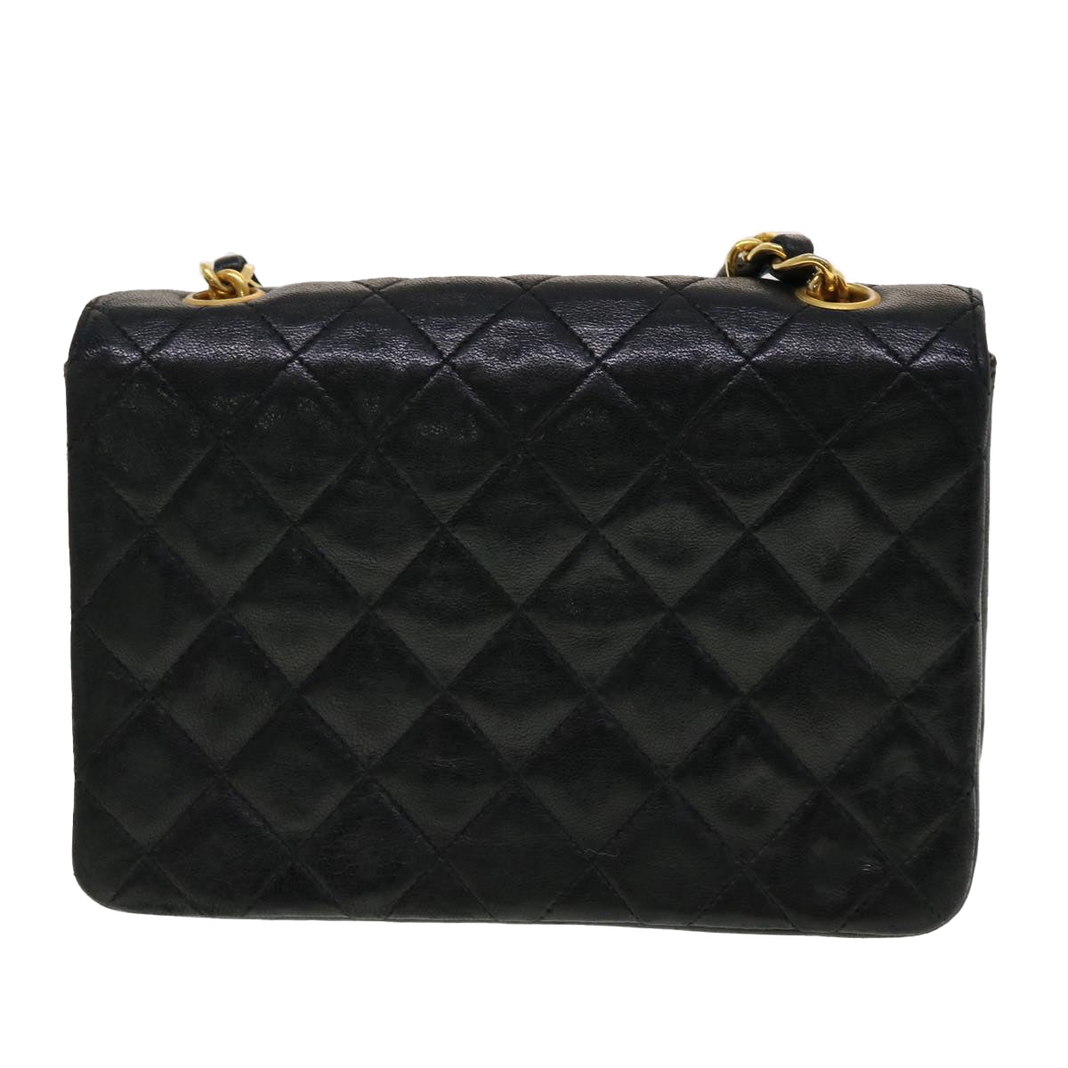 CHANEL Mini Matelasse Chain Shoulder Bag Lamb Skin Black CC 42862A