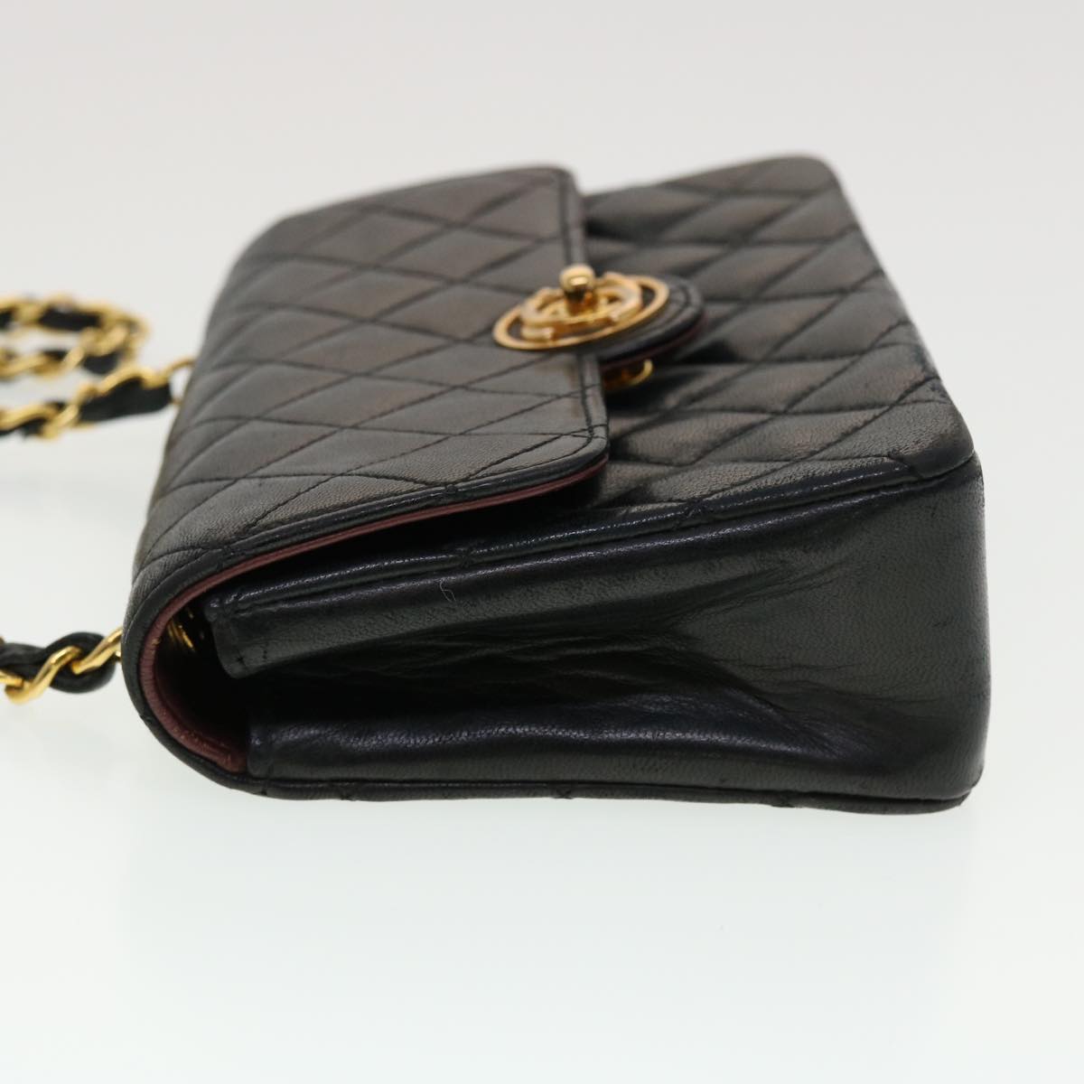 CHANEL Mini Matelasse Chain Shoulder Bag Lamb Skin Black CC 42862A