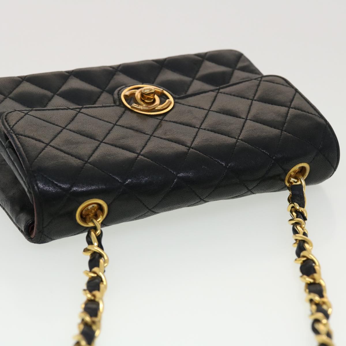 CHANEL Mini Matelasse Chain Shoulder Bag Lamb Skin Black CC 42862A