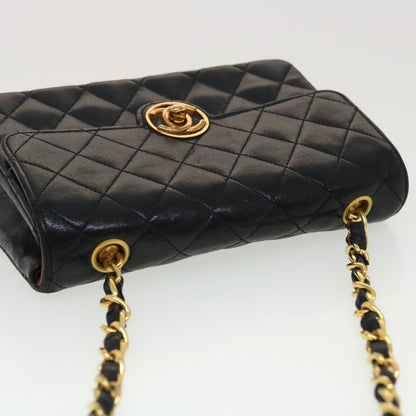 CHANEL Mini Matelasse Chain Shoulder Bag Lamb Skin Black CC 42862A
