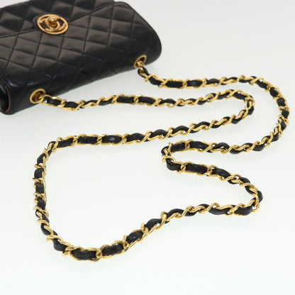 CHANEL Mini Matelasse Chain Shoulder Bag Lamb Skin Black CC 42862A