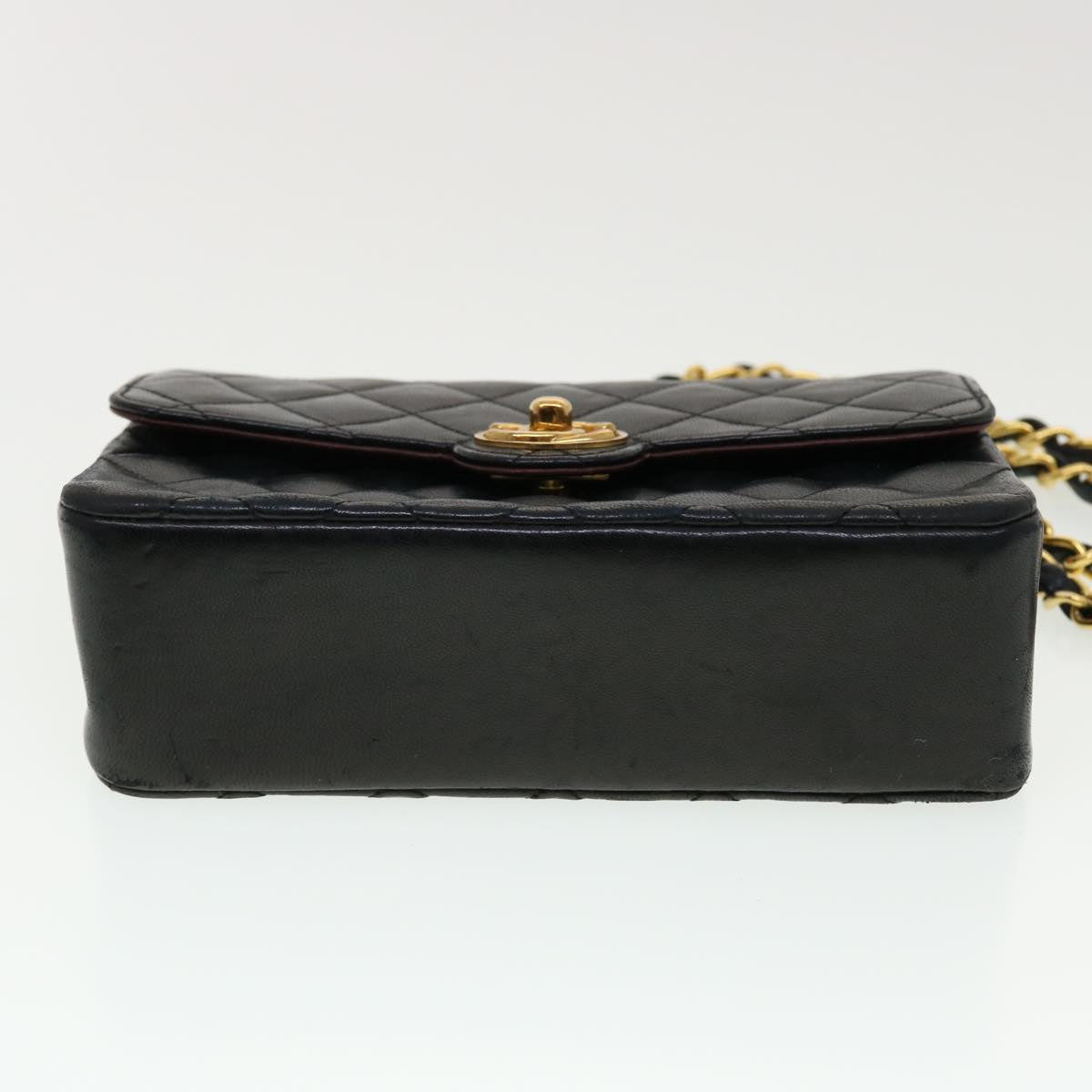 CHANEL Mini Matelasse Chain Shoulder Bag Lamb Skin Black CC 42862A