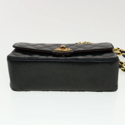 CHANEL Mini Matelasse Chain Shoulder Bag Lamb Skin Black CC 42862A