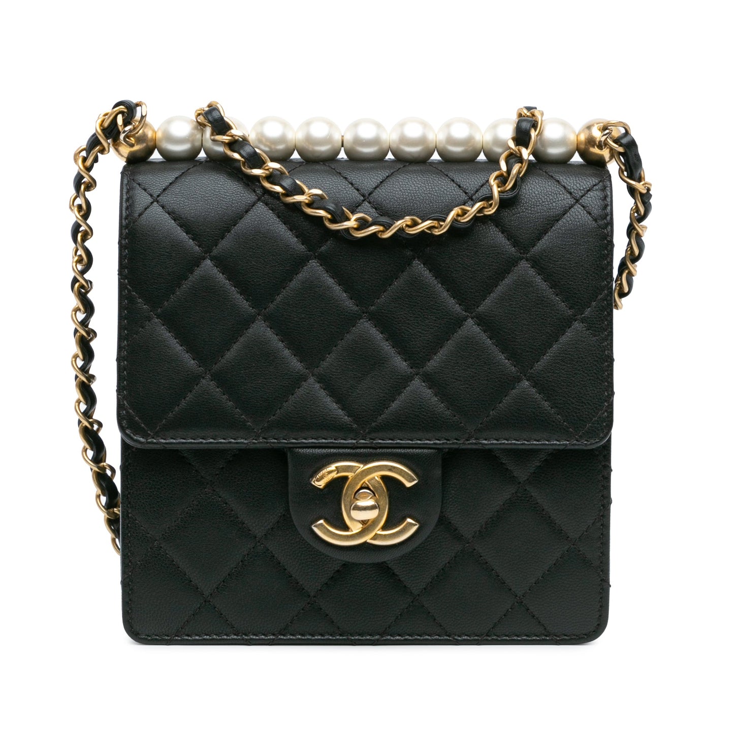 Black Chanel Small Lambskin Chic Pearls Flap Crossbody Bag