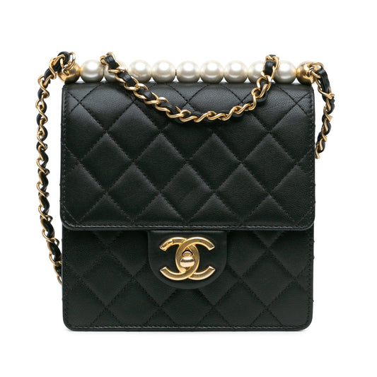 Black Chanel Small Lambskin Chic Pearls Flap Crossbody Bag