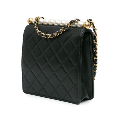 Black Chanel Small Lambskin Chic Pearls Flap Crossbody Bag