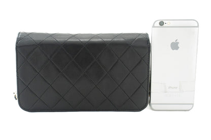 CHANEL Full Flap Chain Shoulder Bag Clutch Black Quilted Lambskin j67