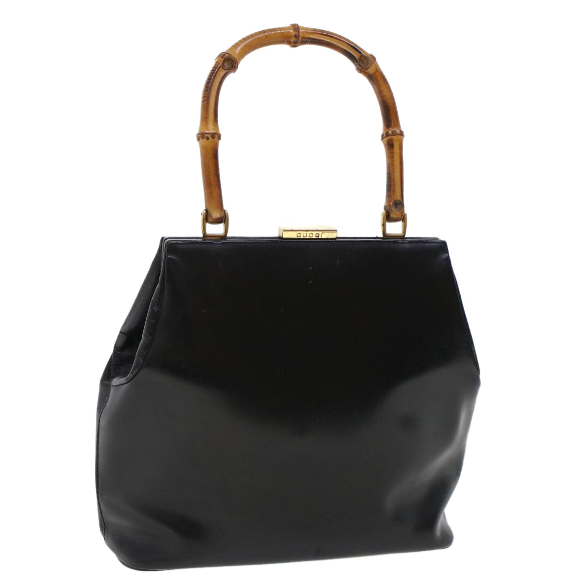 GUCCI Bamboo Gamaguchi Hand Bag Leather Black 000.781.0295  43320