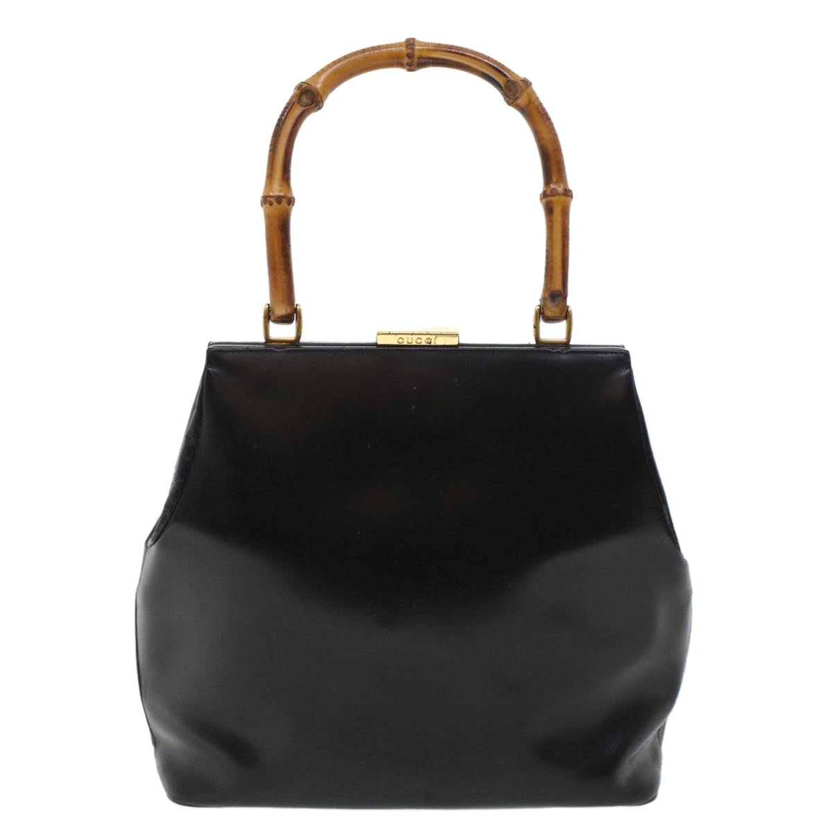 GUCCI Bamboo Gamaguchi Hand Bag Leather Black 000.781.0295  43320