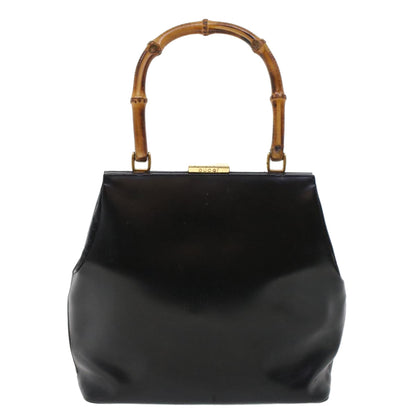 GUCCI Bamboo Gamaguchi Hand Bag Leather Black 000.781.0295  43320