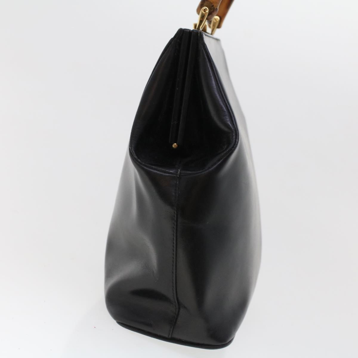 GUCCI Bamboo Gamaguchi Hand Bag Leather Black 000.781.0295  43320