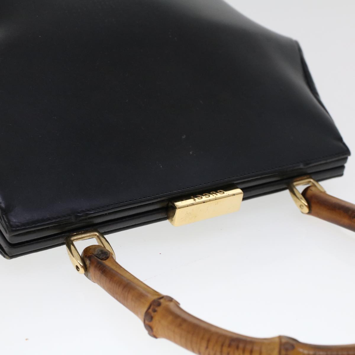 GUCCI Bamboo Gamaguchi Hand Bag Leather Black 000.781.0295  43320