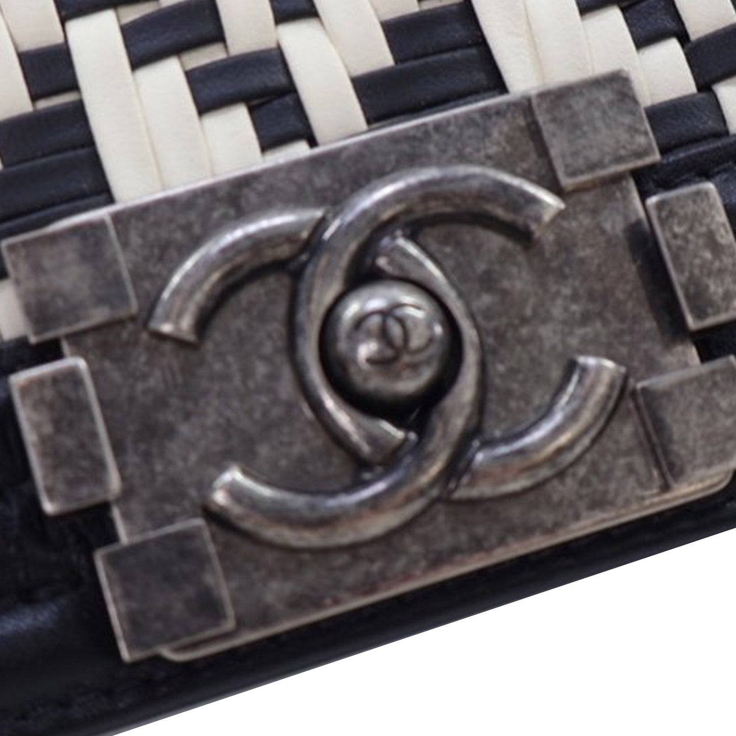 Black Chanel Medium Bicolor Woven Calfskin Boy Flap Shoulder Bag