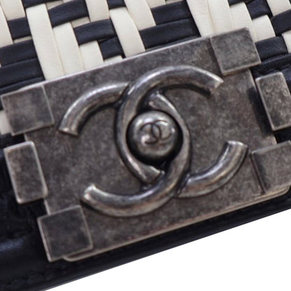 Black Chanel Medium Bicolor Woven Calfskin Boy Flap Shoulder Bag