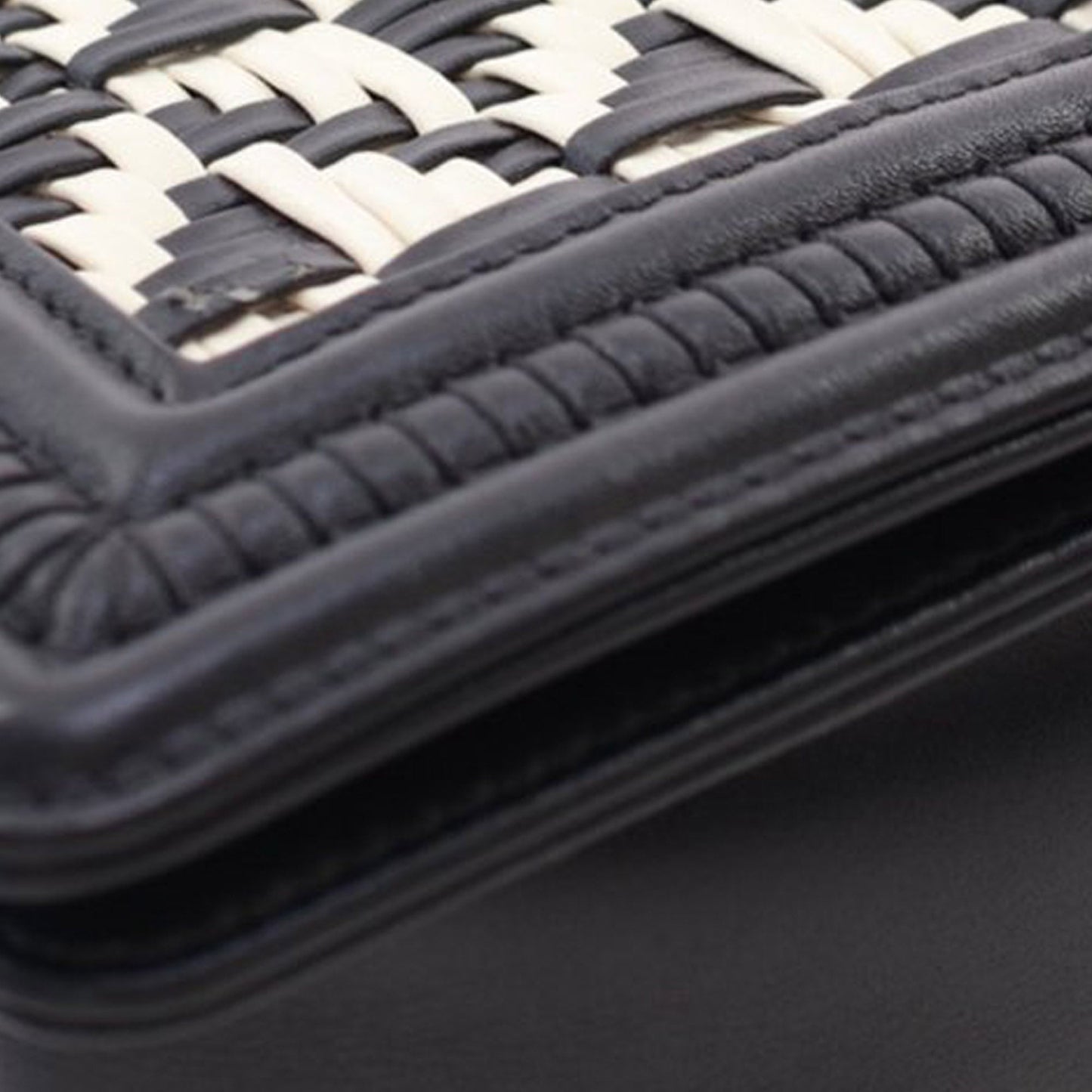 Black Chanel Medium Bicolor Woven Calfskin Boy Flap Shoulder Bag
