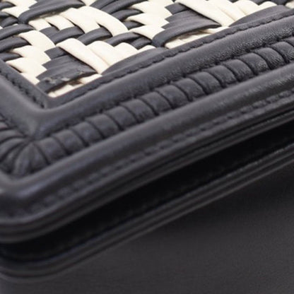 Black Chanel Medium Bicolor Woven Calfskin Boy Flap Shoulder Bag