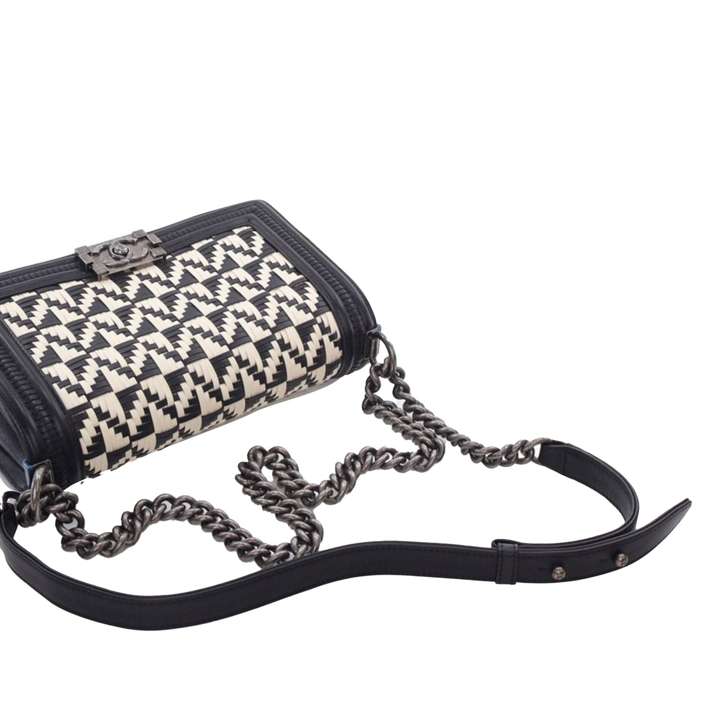 Black Chanel Medium Bicolor Woven Calfskin Boy Flap Shoulder Bag