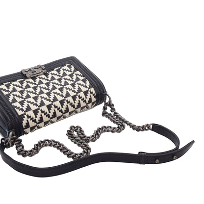 Black Chanel Medium Bicolor Woven Calfskin Boy Flap Shoulder Bag