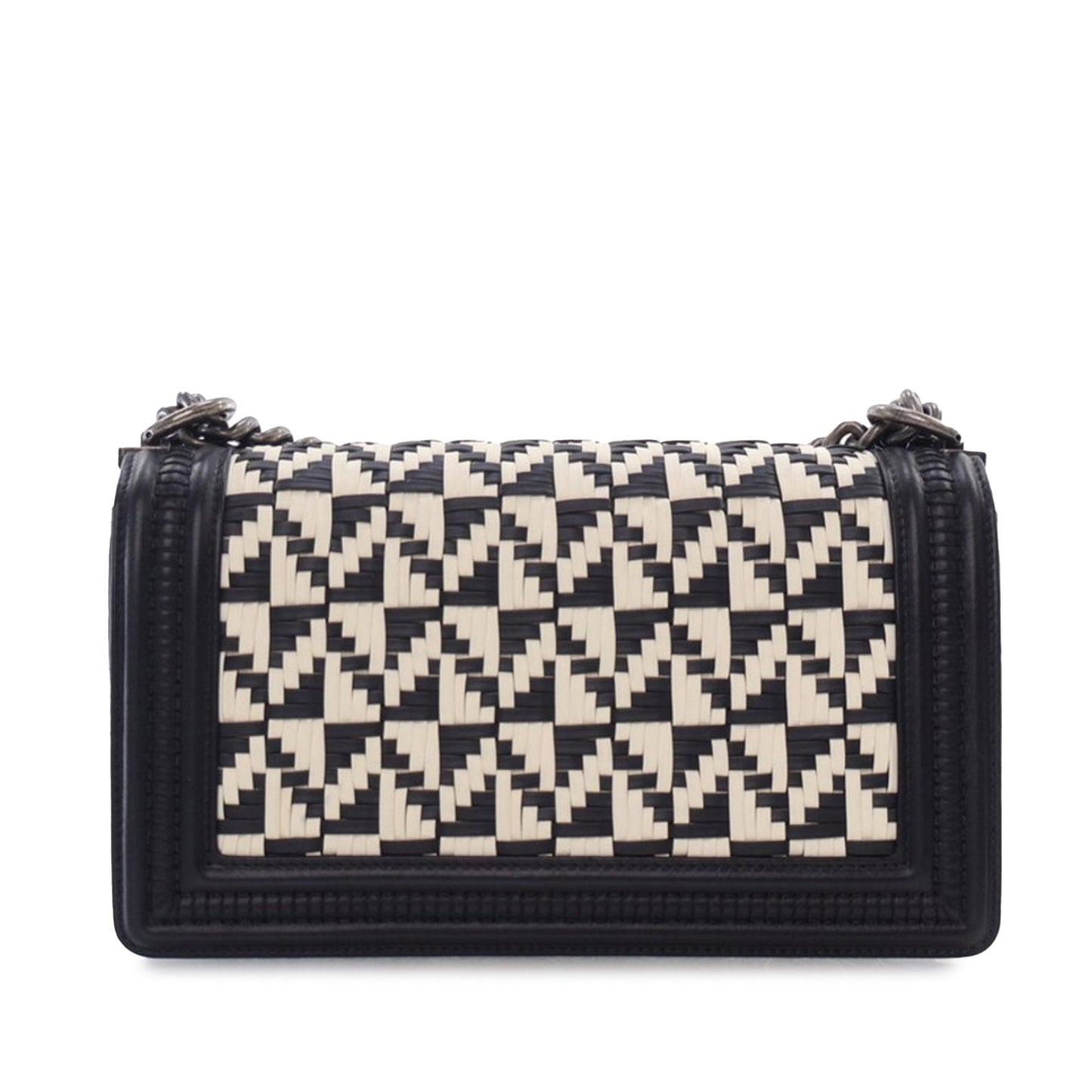 Black Chanel Medium Bicolor Woven Calfskin Boy Flap Shoulder Bag