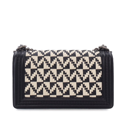 Black Chanel Medium Bicolor Woven Calfskin Boy Flap Shoulder Bag