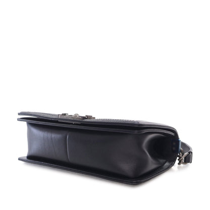 Black Chanel Medium Bicolor Woven Calfskin Boy Flap Shoulder Bag