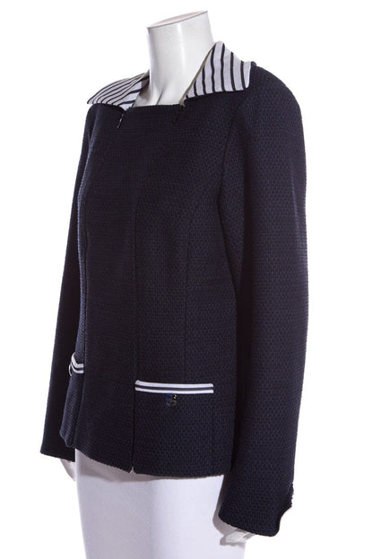 Chanel Navy Tweed Stripe Detail Blazer SZ 46 NWT